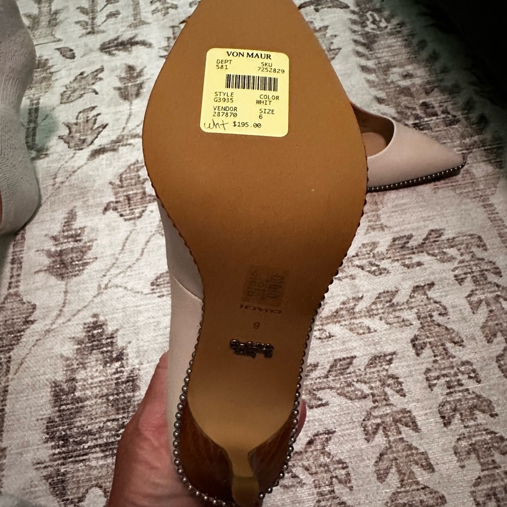 Coach Cream Pointed-Toe Stiletto with Studded Trim - Picture 2 of 2